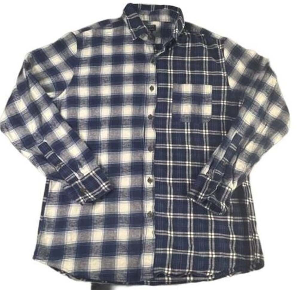 J.Crew Mixed Plaid Flannel Shirt Size L Blue White Long Sleeve Button Up